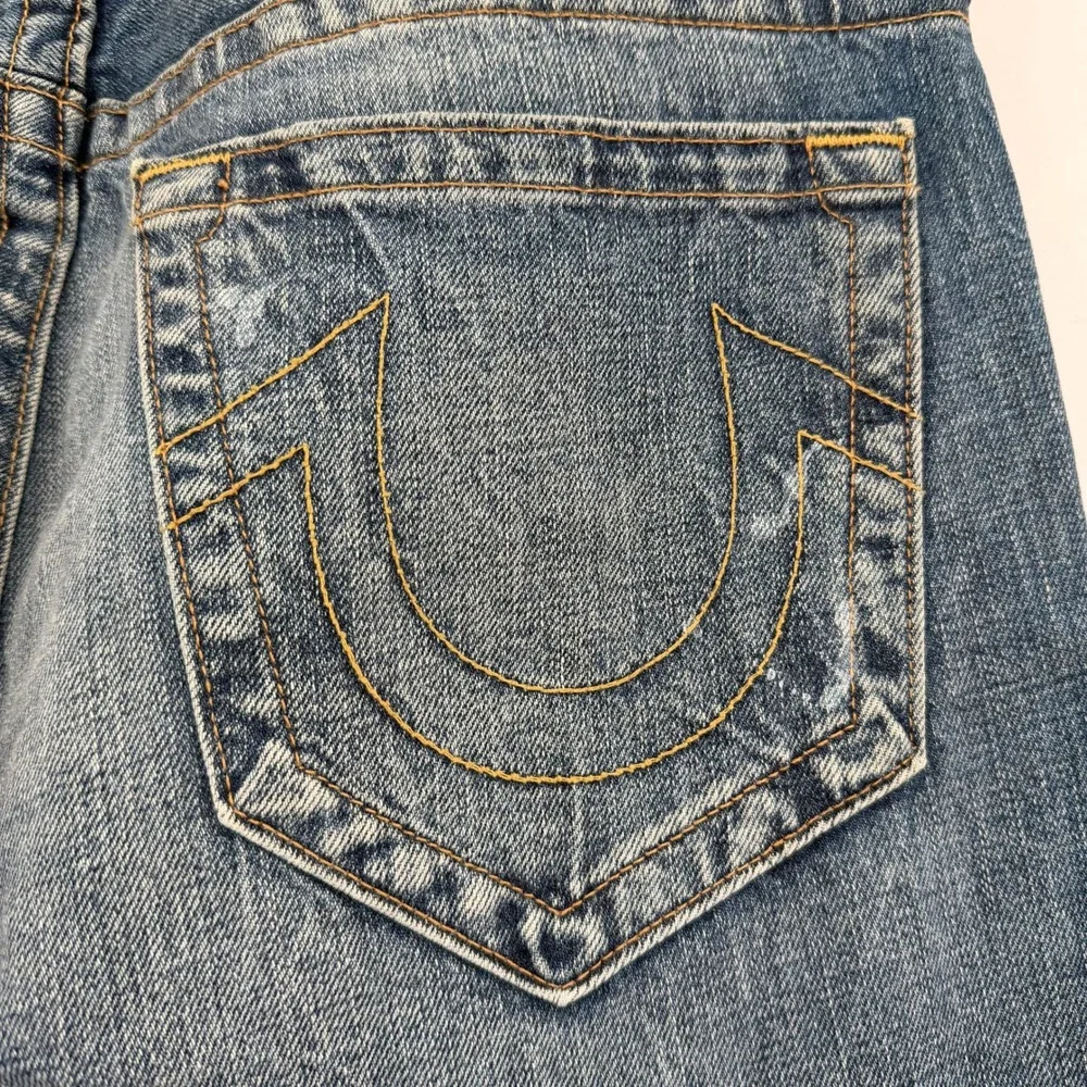 True Religion Rocco Relaxed Skinny Jeans Medium Blue Wash Distressed Mens 34